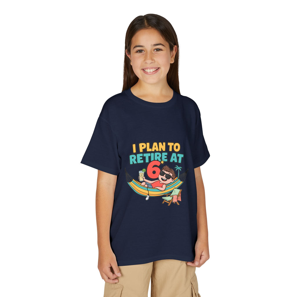 I PLAN TO RETIRE AT 6. Boys' Youth Tee | Funny Finance Kids Clothing