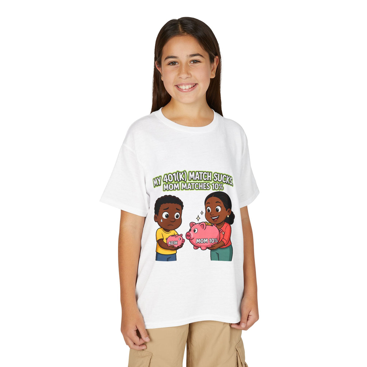 MY 401(K) MATCH SUCKS. MOM MATCHES 10%. Boys' Youth Tee | Funny Finance Kids Clothing