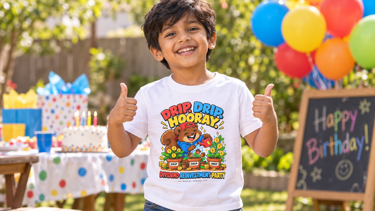 SQUIRREL DIVIDEND PARTY. Youth Tee | Funny Finance Kids Clothing