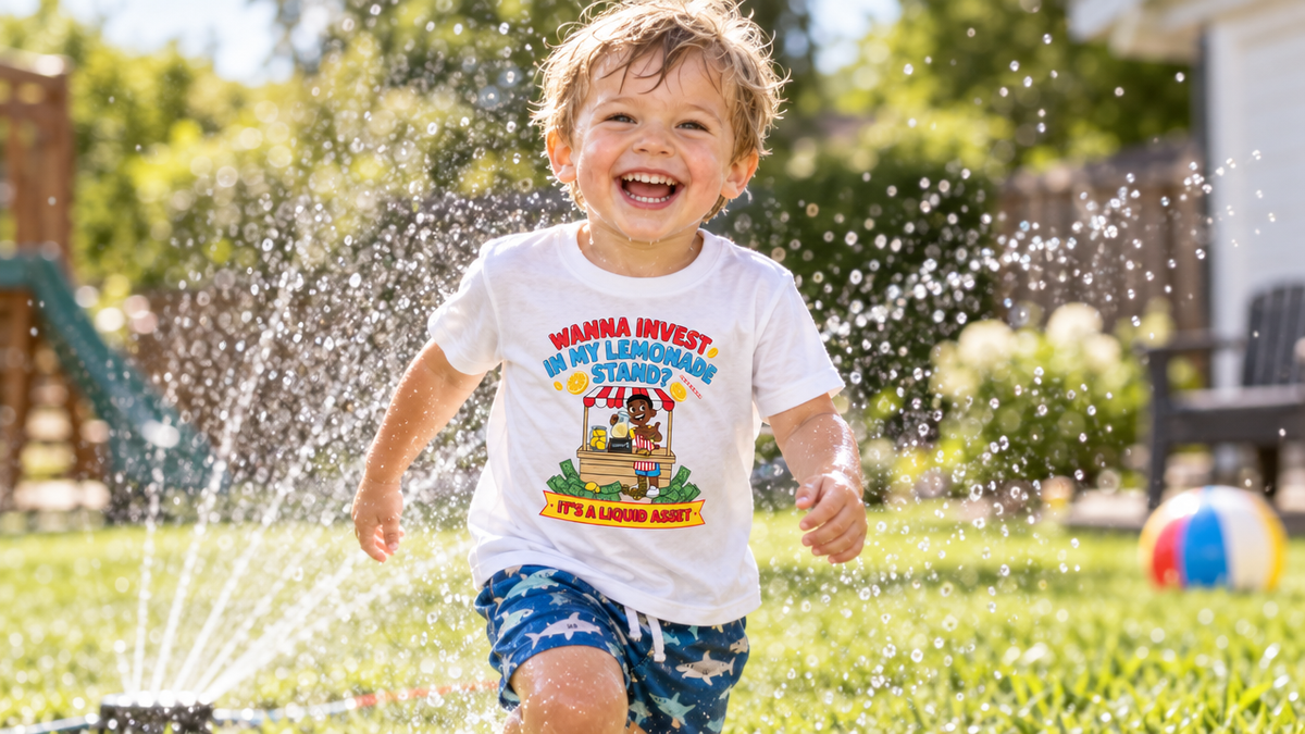 WANNA INVEST IN MY LEMONADE STAND? IT'S A LIQUID ASSET. Boys' Toddler Tee | Funny Finance Kids Clothing