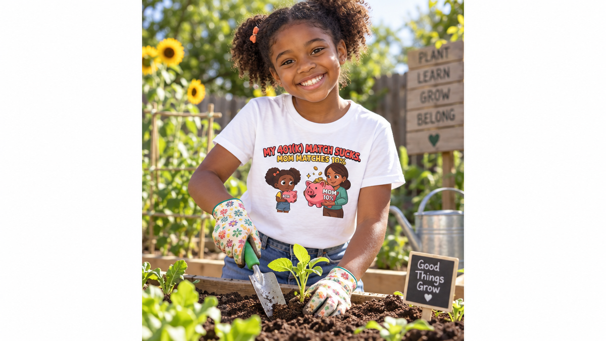 MY 401(K) MATCH SUCKS. MOM MATCHES 10%. Girls' Youth Tee | Funny Finance Kids Clothing